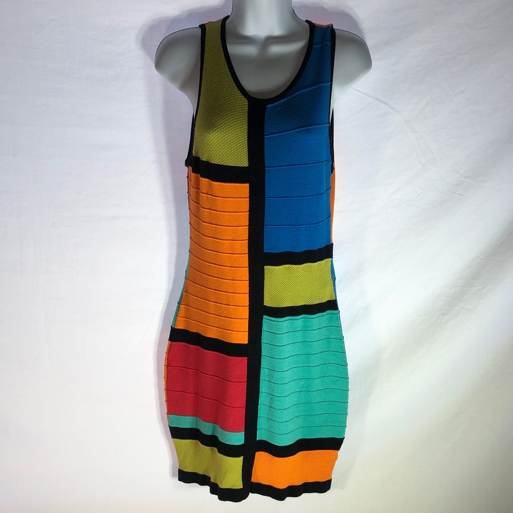 Forever 21 Vintage Multicolor Block Knit Bodycon Mini Dress, Size L